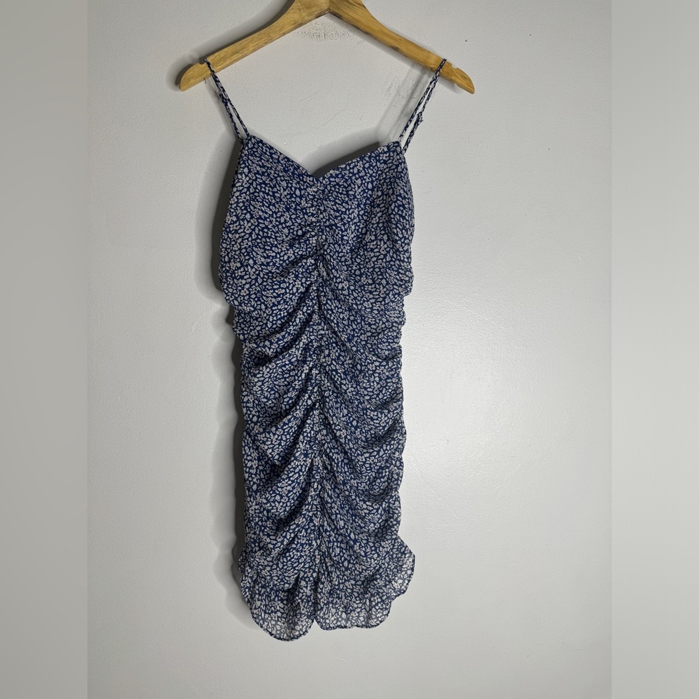 Lulus Small Blue Floral Ruched Mesh Bodycon Dress CP